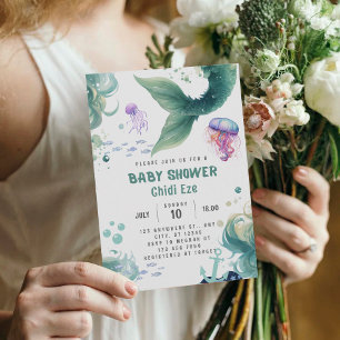 Zeemeermin Baby shower Kleurrijke Kwallen Waterver Kaart