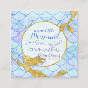 Zeemeermin Baby shower Luier Raffle Gold Glitter Informatiekaartje
