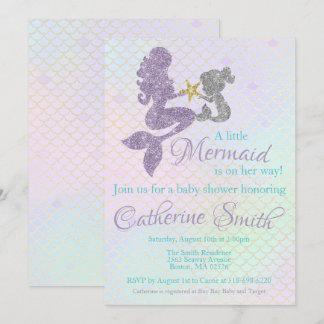 Zeemeermin baby shower uitnodiging Lavender Gold B