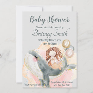 Zeemeermin Baby shower, Zeemeermin en Walvis Feestdagenkaart