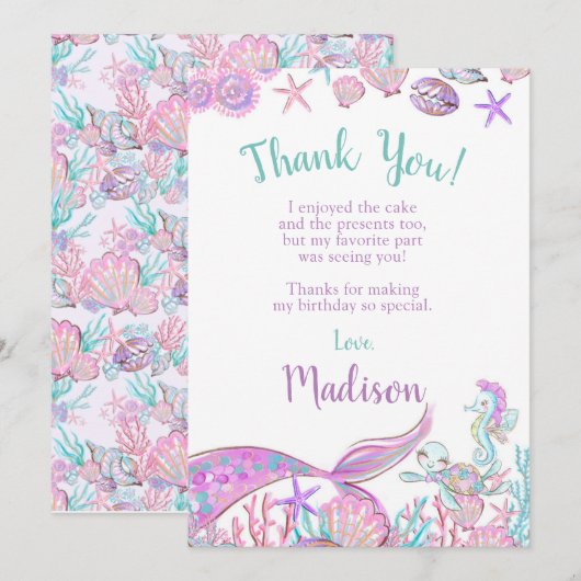 Zeemeermin bedankkaartjes kaart (Voorkant / Achterkant)