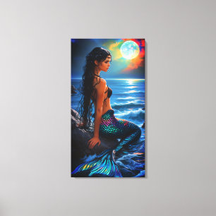 Zeemeermin bij zee canvas wandkunst afdruk