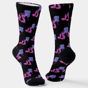 Zeemeermin blauw roze ombre glinsteringen patroon sokken