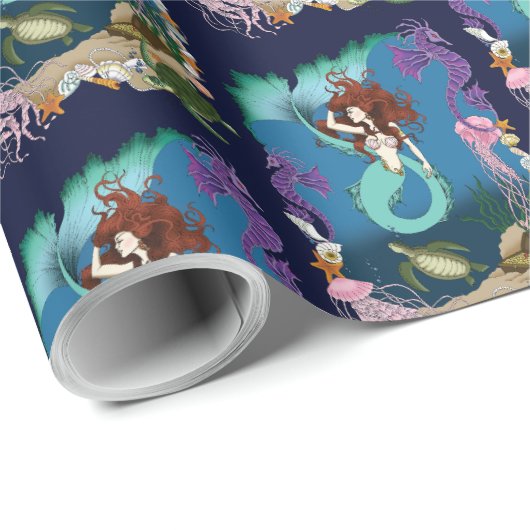 Zeemeermin Blue Fantasy Vrienden Cadeaupapier (Rol Hoek)