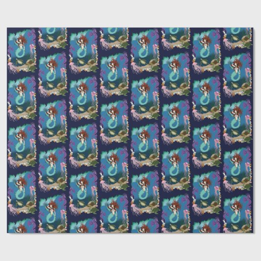 Zeemeermin Blue Fantasy Vrienden Cadeaupapier (Vlak)