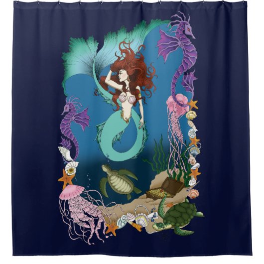 Zeemeermin Blue Fantasy Vrienden Douchegordijn (Voorkant)