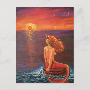 Zeemeermin Briefkaart - 'Kijken naar de zonsonderg