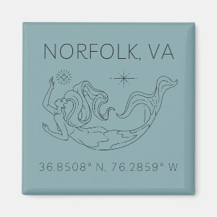 Zeemeermin Button Magnet - Coördinaten van Norfolk Magneet