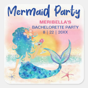 Zeemeermin Cocktail Tropische Strand Bachelorette Vierkante Sticker