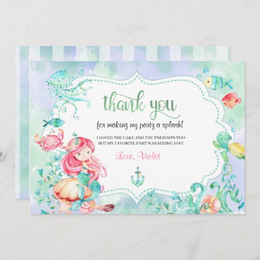 Zeemeermin Dank Je Kaart Onder De Zee (Voorkant / Achterkant)