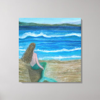 Zeemeermin die de golven overpeinst canvas afdruk