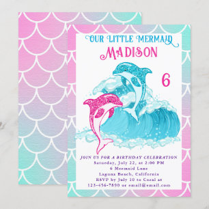 Zeemeermin Dolfijn Blauwe Zee Oceaan Roze Verjaard Kaart
