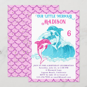 Zeemeermin Dolfijn Blauwe Zee Oceaan Roze Verjaard Kaart