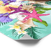 Zeemeermin Donker Haar Roze Zeester Schattig Perso Poster (Hoek)