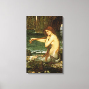 Zeemeermin door JW Waterhouse, Victoriaans Mytholo Canvas Afdruk