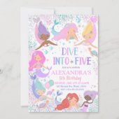 Zeemeermin duik in verjaardagsfeestuitnodiging ond kaart (Voorkant)