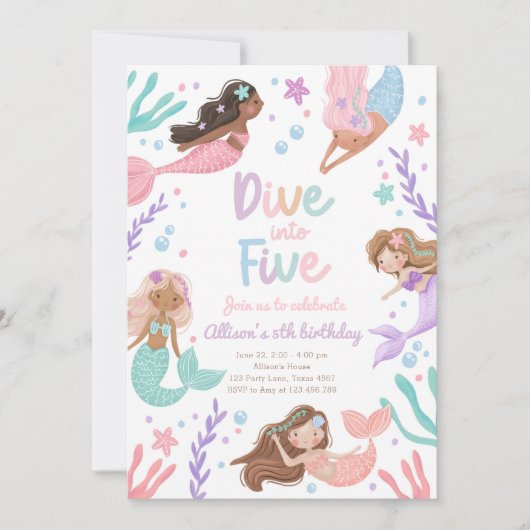 Zeemeermin Duik In Vijf Pool Party 5e Verjaardag Kaart (Voorkant)