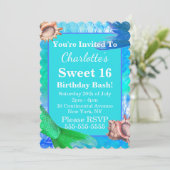 Zeemeermin e-mails & Conch Shells Sweet 16 Party Kaart (Staand voorkant)