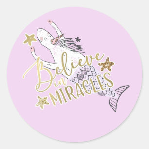 Zeemeermin Eenhoorn Modern Trendy Geloof in Mirake Ronde Sticker