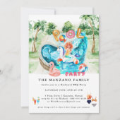 Zeemeermin Eenhoorn | Zwembadfeest Uitnodiging (Voorkant)