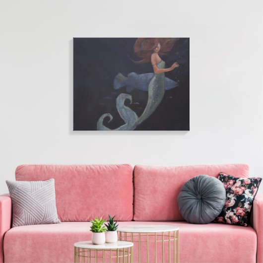Zeemeermin en blauwe vis canvas afdruk (Insitu (Woonkamer))