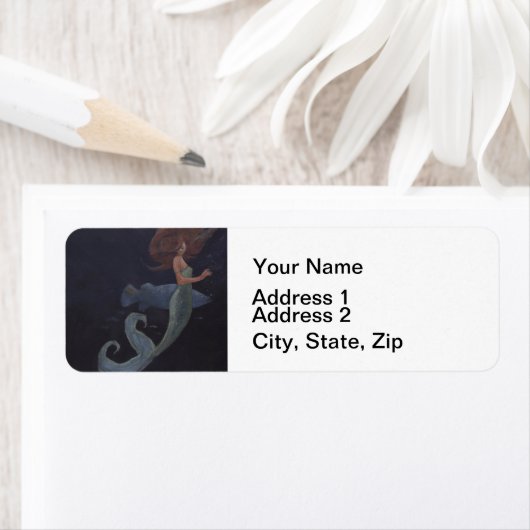 Zeemeermin en blauwe vis etiket (Insitu)