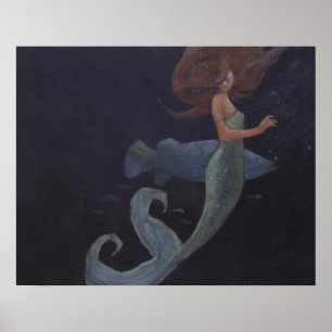 Zeemeermin en blauwe vis poster