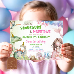 Zeemeermin en dinosaurus tweeling gezamenlijke ver kaart