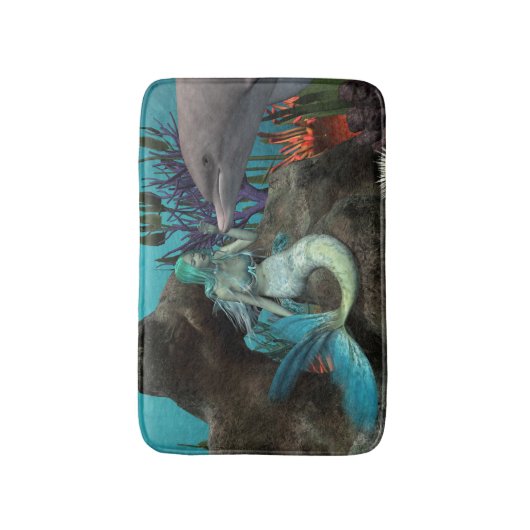 Zeemeermin en Dolfijn Onder het Zee Badmat (Voorkant Verticaal)