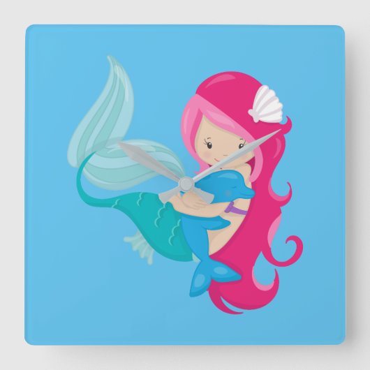 zeemeermin en dolfijn vierkante klok (Voorkant)