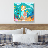 Zeemeermin en dolfijnen tijdens het verjaardagsfee canvas afdruk (Insitu (Slaapkamer))