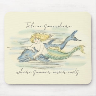 Zeemeermin en Dolphin Nautical Summer Quote Muismat