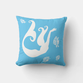 zeemeermin en engelvis Wit op blauw kussen