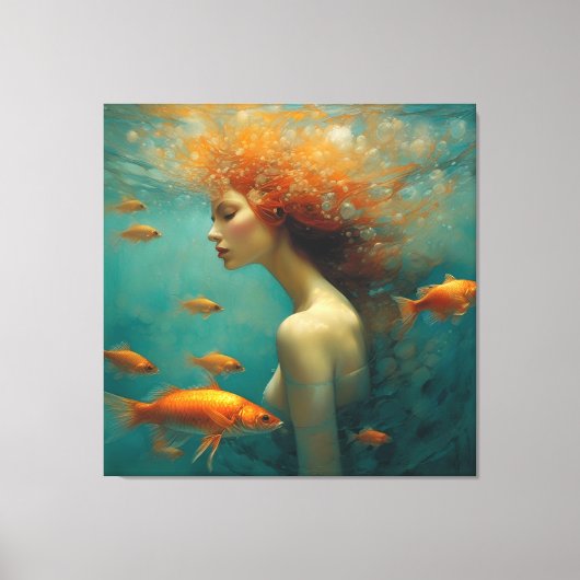 Zeemeermin en goudvis canvas afdruk (Voorkant)