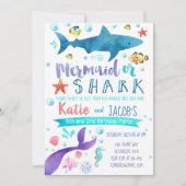 Zeemeermin en haai uitnodiging Verjaardagsfeest Ze (Voorkant)