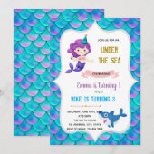 Zeemeermin en haai verjaardagsthema kaart (Voorkant / Achterkant)