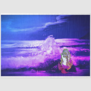 Zeemeermin en Paarse Zee Weefsel en Decoupage Papi Tissuepapier