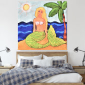 Zeemeermin en palmboom Abstract digitaal schildere Canvas Afdruk (Insitu (Slaapkamer))