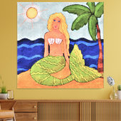 Zeemeermin en palmboom Abstract digitaal schildere Canvas Afdruk (Insitu (Woonkamer))
