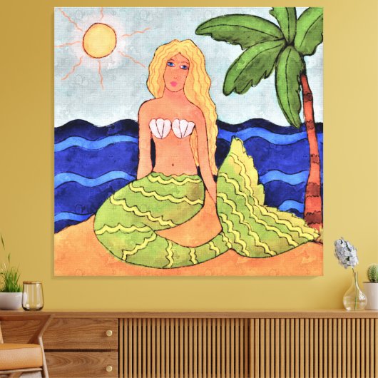 Zeemeermin en palmboom Abstract digitaal schildere Canvas Afdruk (Insitu (Woonkamer))