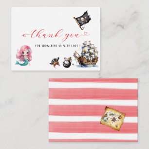 Zeemeermin en Pirate waterverf verjaardagsfeestje  Notitiekaartje