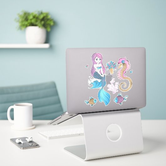 Zeemeermin en Seahorse Tail Sticker (Laptop op bureau)