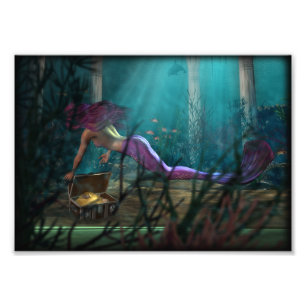 Zeemeermin en verzonken schat Fantasy Print Foto Afdruk