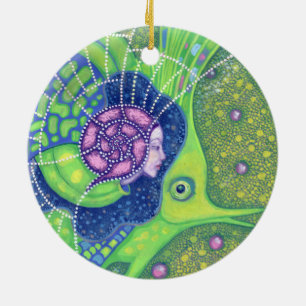 Zeemeermin en vis, fantasie onderwater, nautische  keramisch ornament