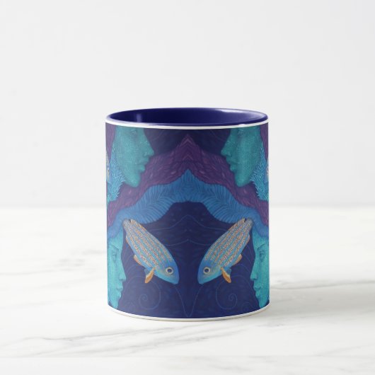 Zeemeermin en vis, surrealistische fantasiekunst, mok (Midden)