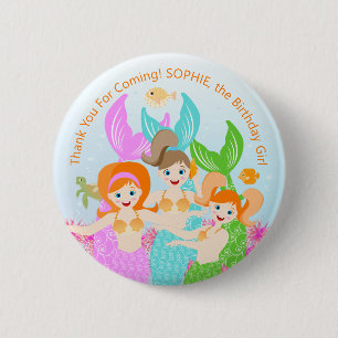 Zeemeermin en vrienden girly Verjaardagsfeest Ronde Button 5,7 Cm