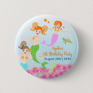 Zeemeermin en vrienden girly Verjaardagsfeest Ronde Button 5,7 Cm