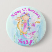 Zeemeermin en zeepaardje 8e Verjaardag aangepaste  Ronde Button 7,6 Cm (Voorkant)