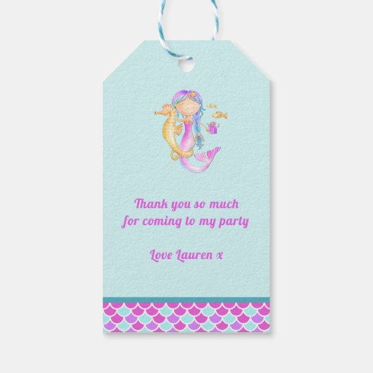 Zeemeermin en zeepaardje grillige waterverf dank u cadeaulabel (Achterkant)