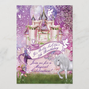 Zeemeermin Fairy Unicorn Castle Enchanted Invitati Kaart